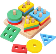 Montessori Toys for 1 to 3 Year Old Boys, Girls & Toddlers - Wooden Shape Sorter & Stacking Toys for Toddlers - Developmental, Learning & Educational Toys, Color Recognition Stacker, Baby Puzzles Gift